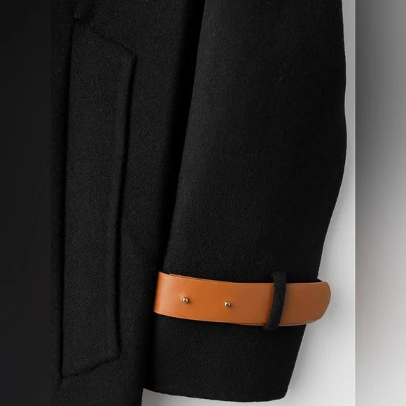 100% Wool Coat, British Trench Coat, Black - Picture 7 of 12